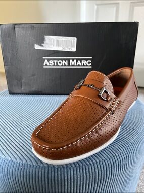 ASTON MARC Men’s Brown Perforated Slip-On Loafers